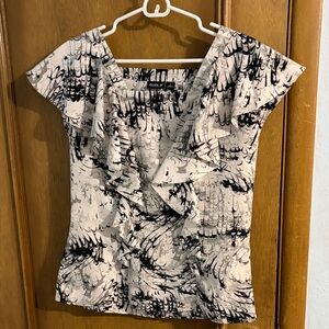 Apt. 9 Black and White Ruffle Blouse